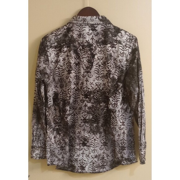 Ariat Pearl Snap Button Down Shirt Velvet Jacquard Black Gray Rodeo Western XL - Picture 2 of 4